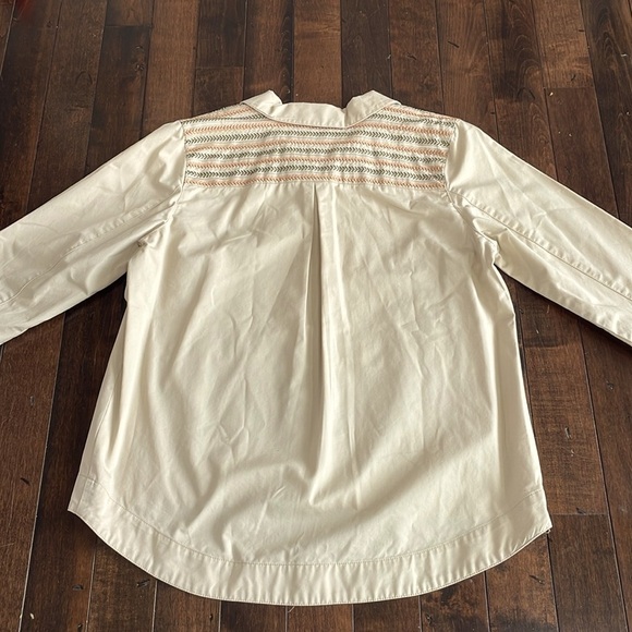 Denim & Co. Cotton Lightweight Jacket Button up High Low Tan Embroidered Size L - Picture 2 of 9
